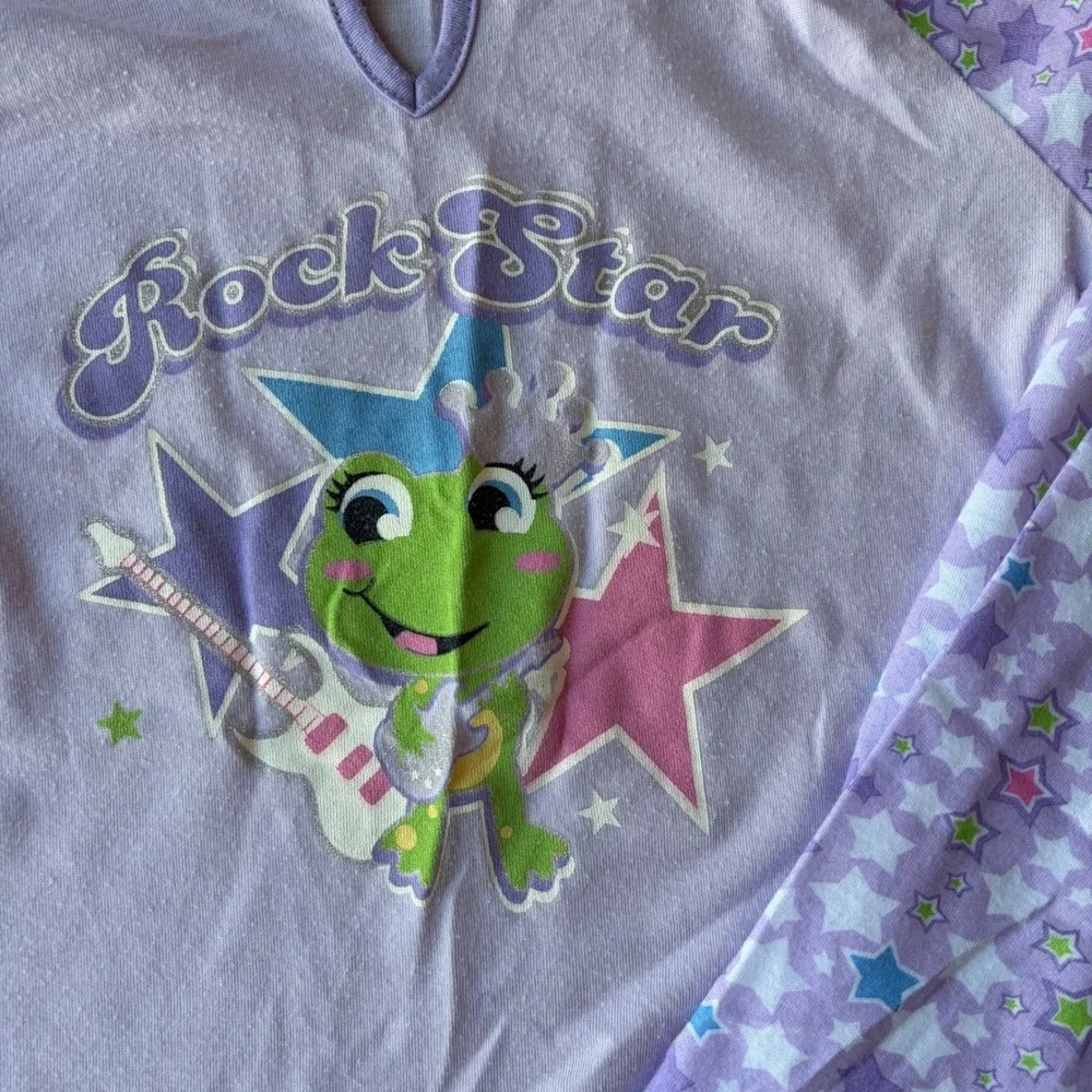 Y2K Girls Purple Rock Star Frog Pajama Set 2PC Top Pants Size L 10/12